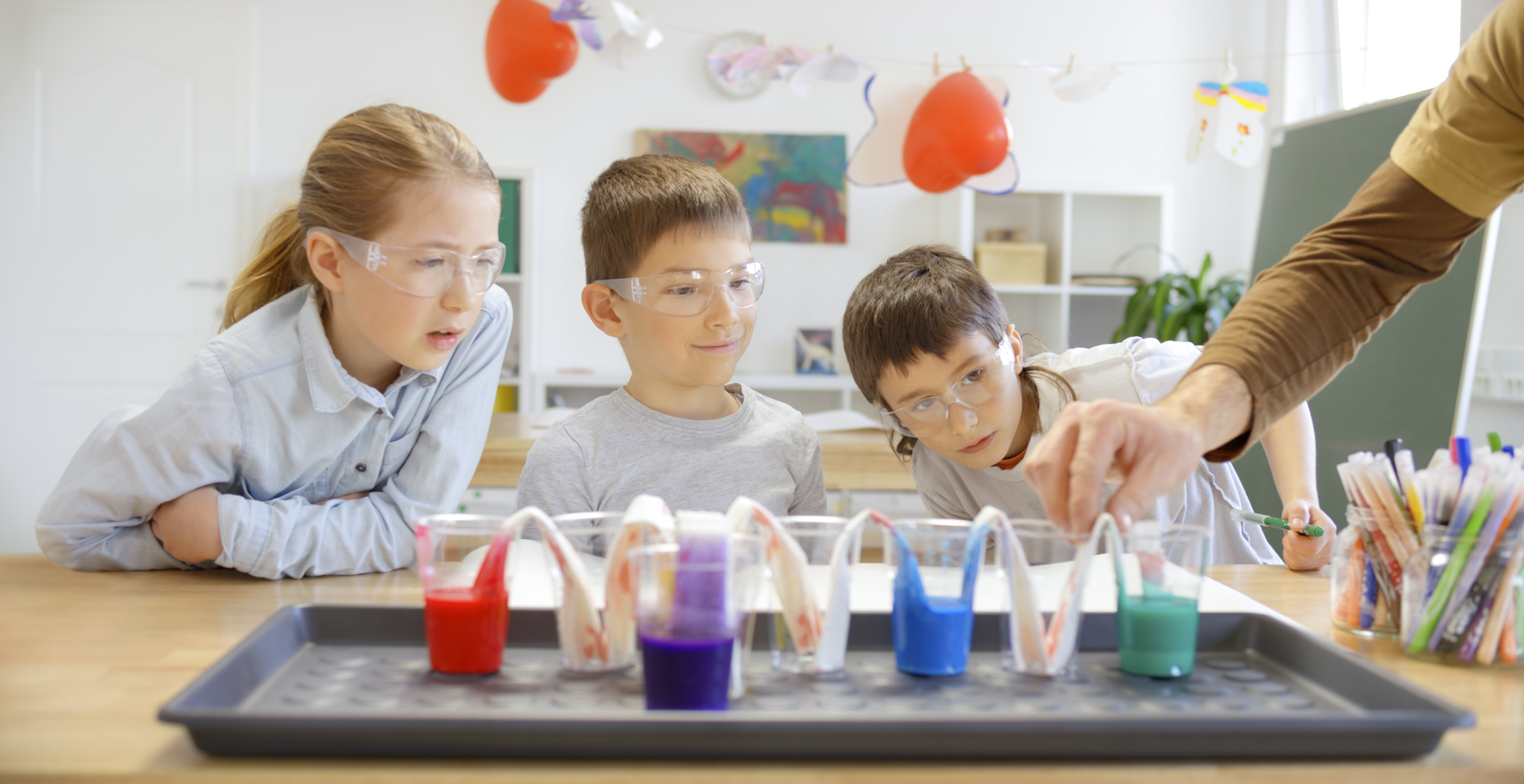 Group of children doing a science project