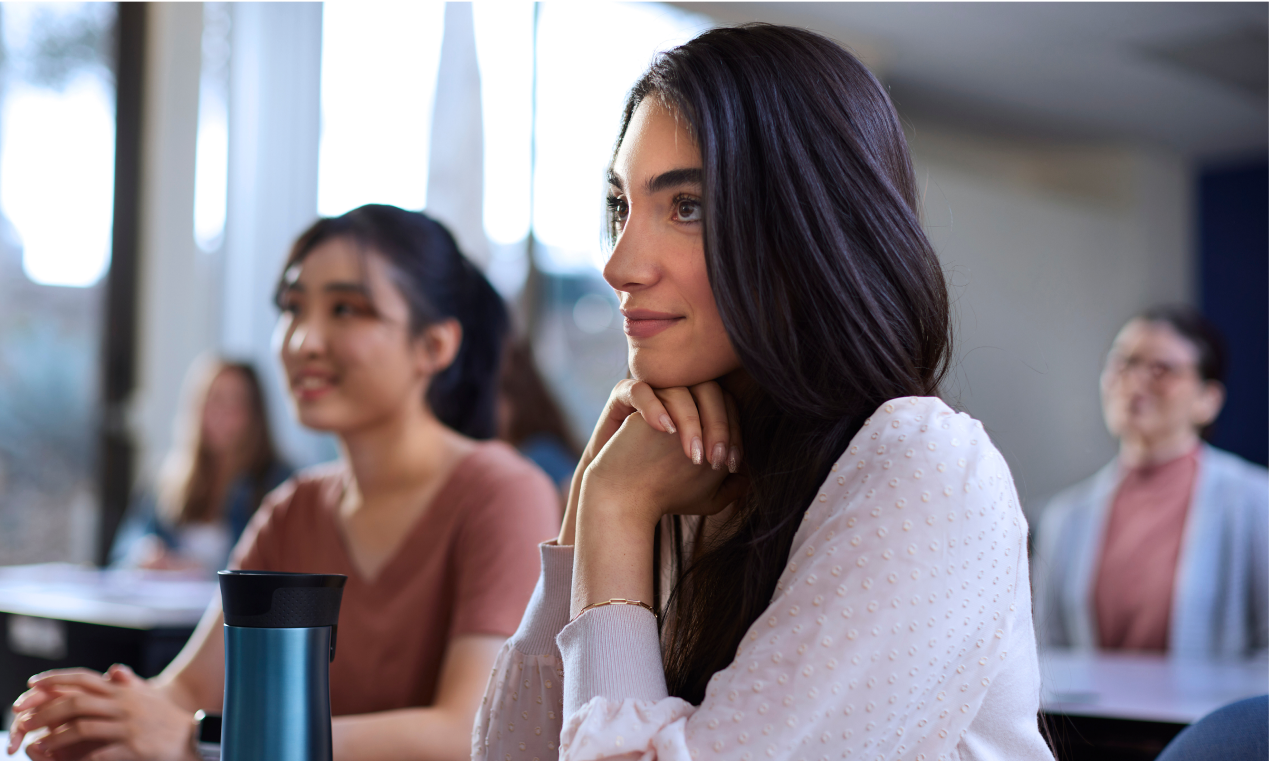 student listening in class