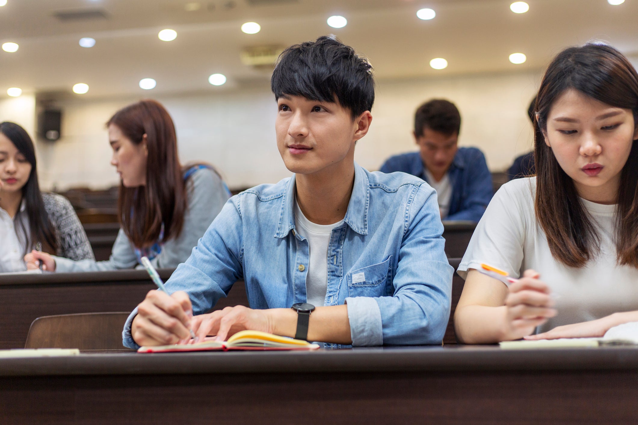 international student listening in class