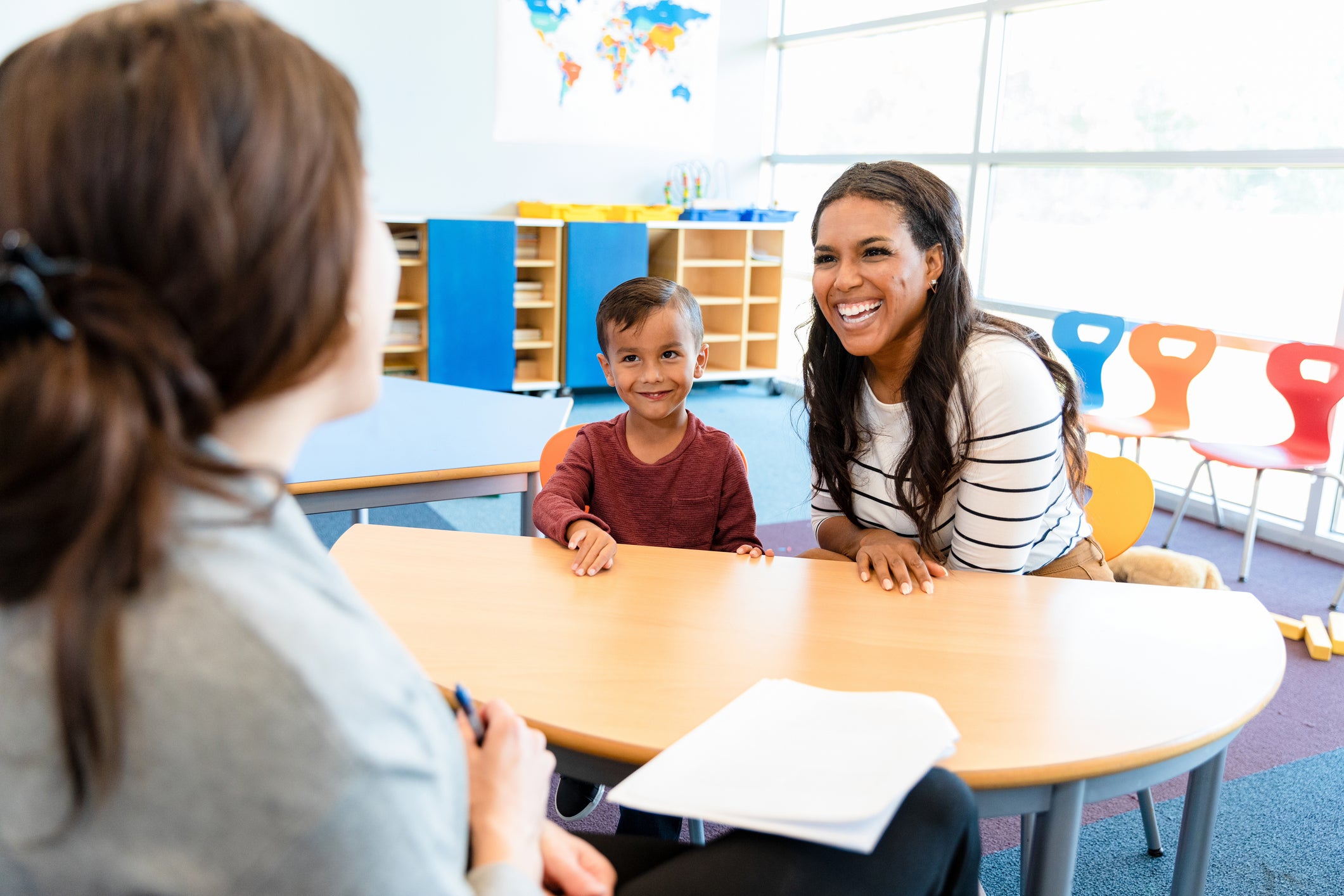 teacher talking to parent