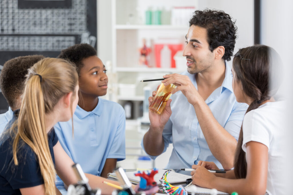 interested middle school students in biology class