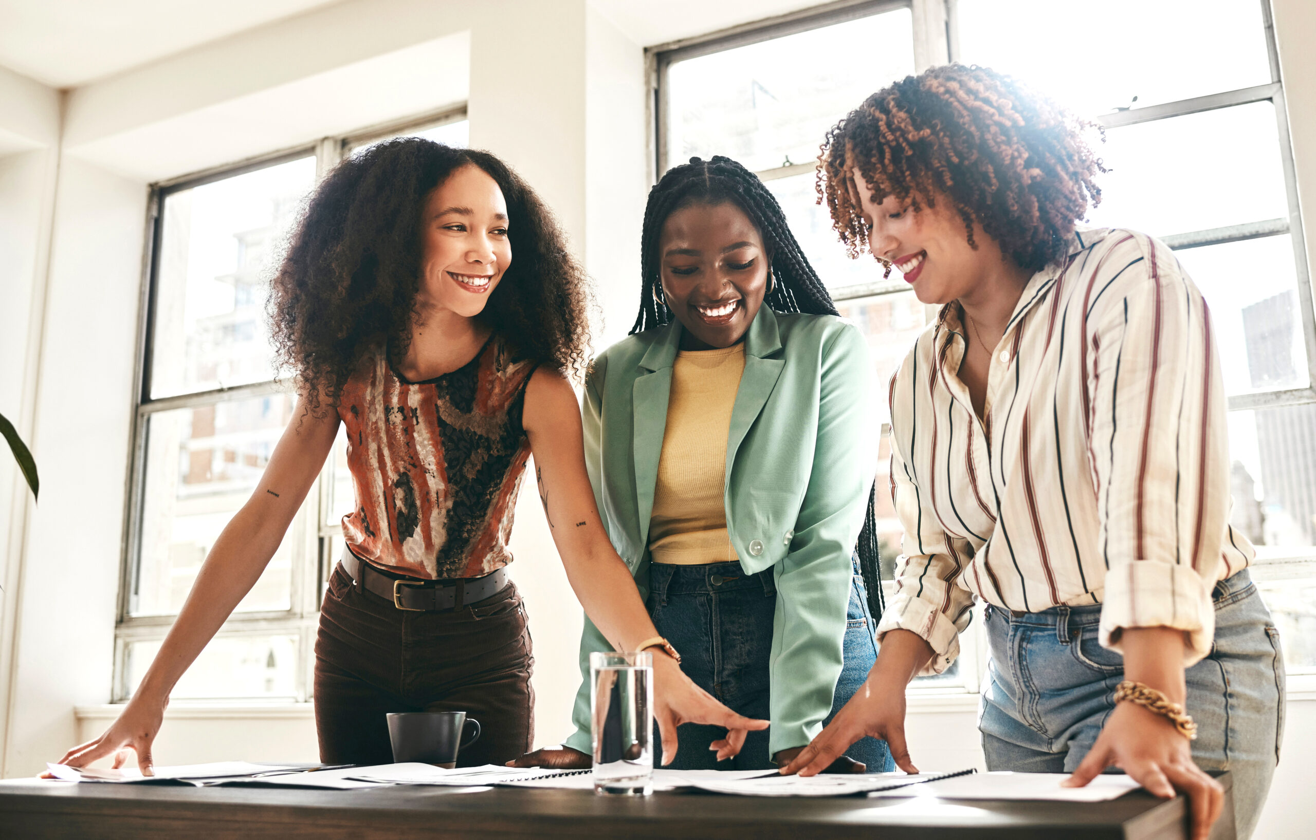 Three women in a meeting