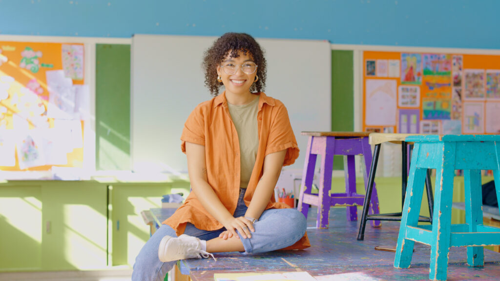 teacher sitting in classroom
