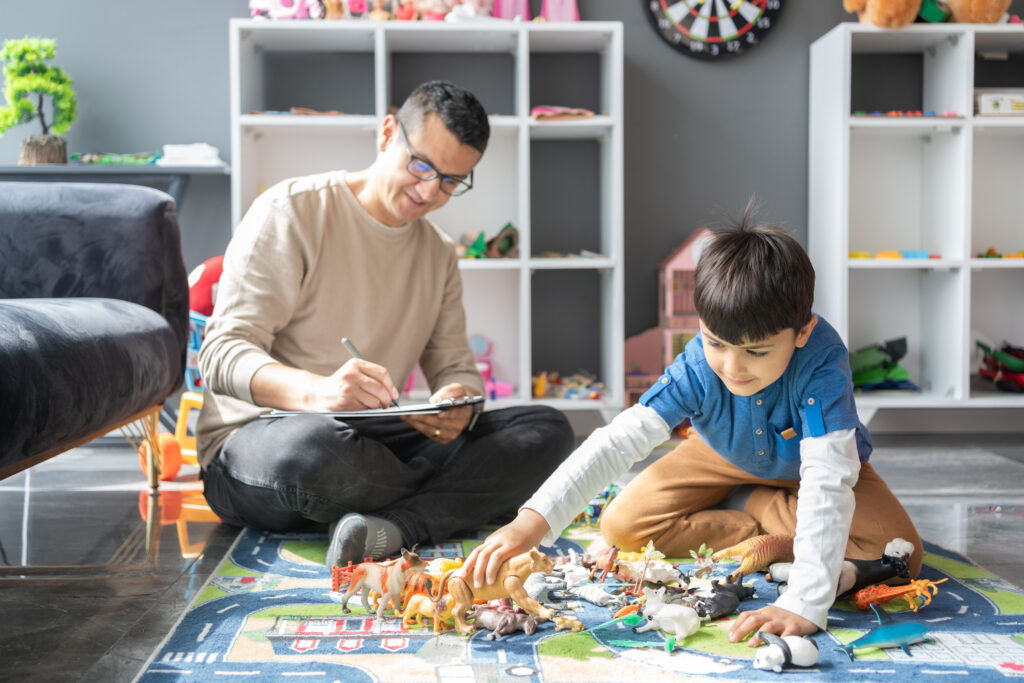 therapist helping child