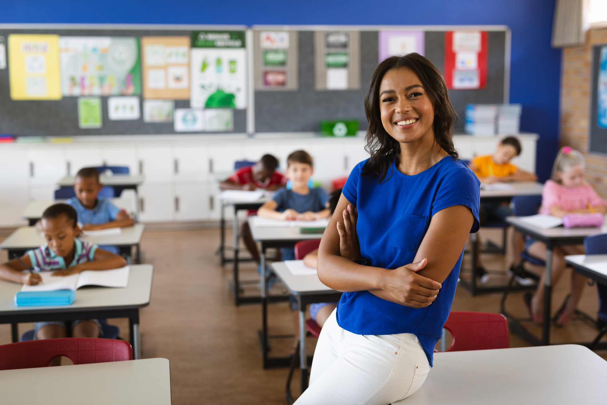 A woman in a classroom