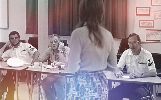 A group of people sitting at a table